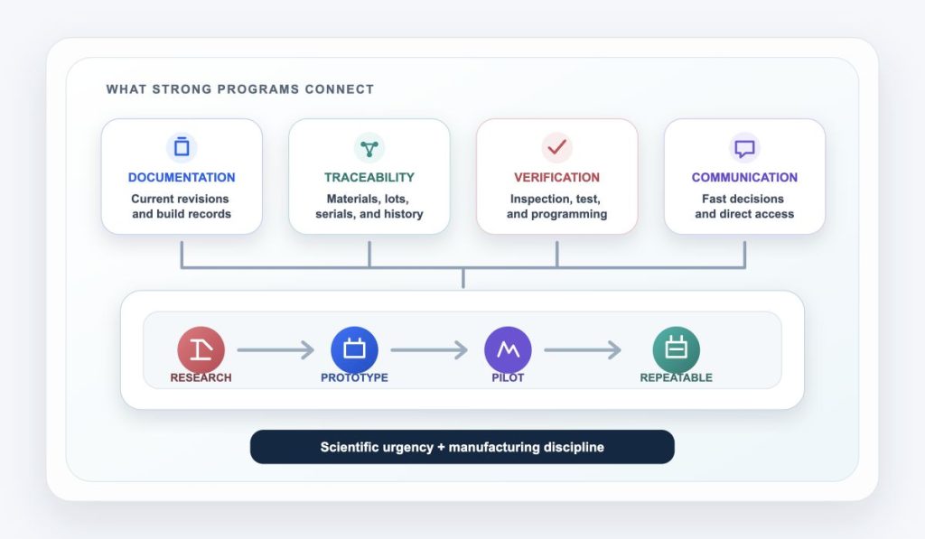 Documentation, traceability, verification, and communication supporting a repeatable medical and life-science electronics build.