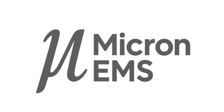 Micron EMS gray logo with the Greek letter mu